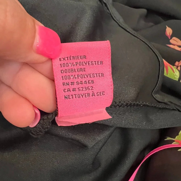 Y2K Betsey Johnson Iconic Bambi Kimono Sleeve Ruffle Dress Black Pink Roses Vint - Picture 4 of 7